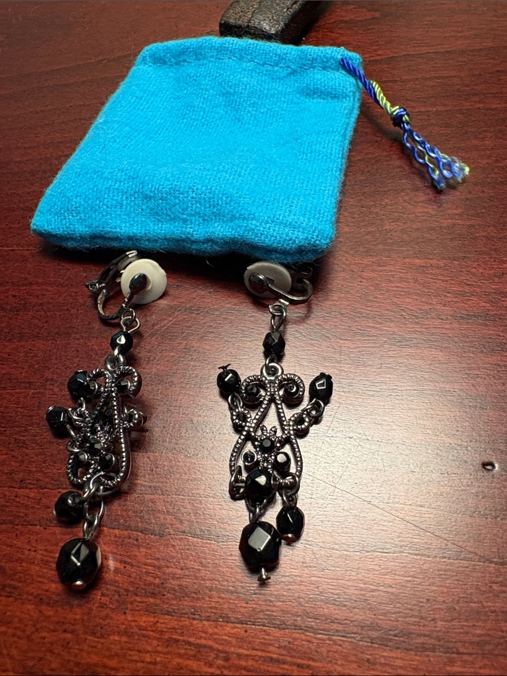 Black Beaded Clip-On Earrings